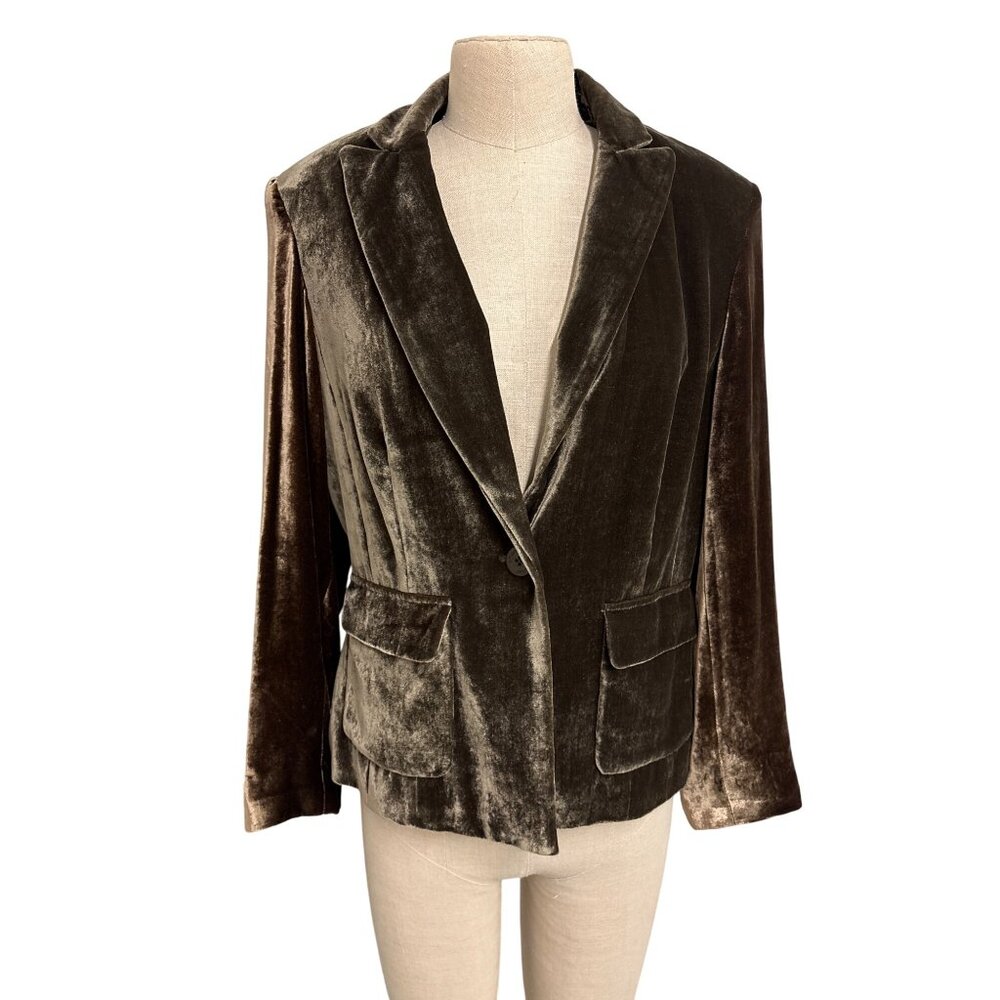 Emanuel Ungaro Womens Velvet Blazer Size 8 Brown and Green Rayon and Silk